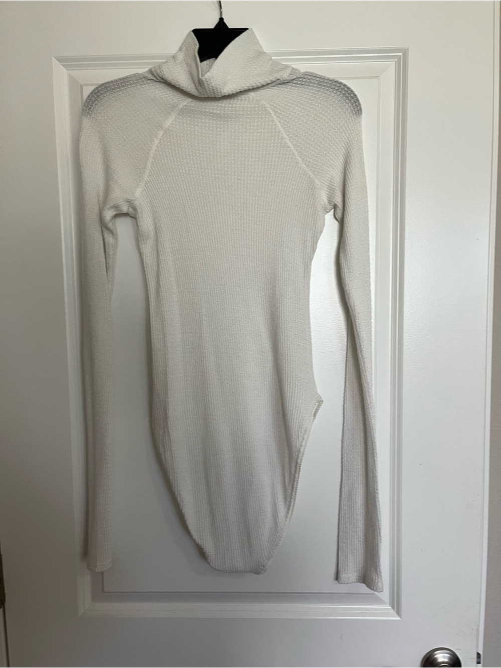 Free People Cream Ribbed Long-Sleeve Turtleneck Bodysuit